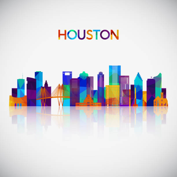 Houston skyline silhouette in colorful geometric style. Symbol for your design. Vector illustration. Houston skyline silhouette in colorful geometric style. Symbol for your design. Vector illustration. texas illustrations stock illustrations