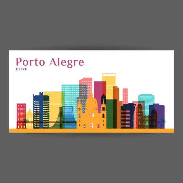 Vector illustration of Porto Alegre city architecture silhouette. Colorful skyline. City flat design. Vector business card.