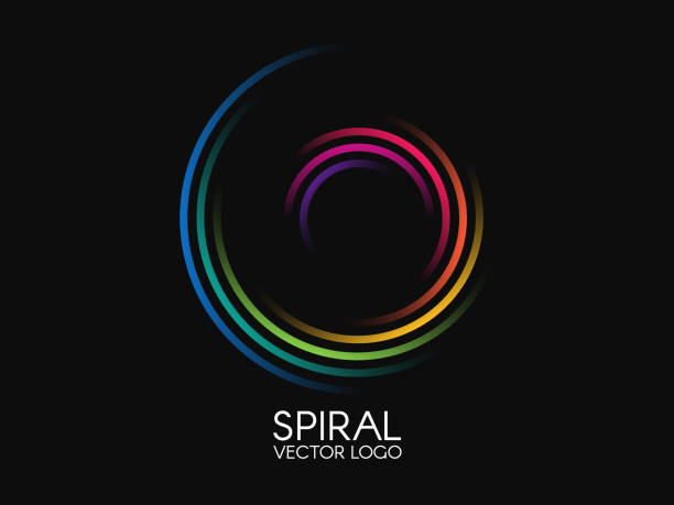 Spiral logo. Round logotype design. Color swirl on black background. Dynamic shape concept. Abstract colorful element. Creative logo. Vector illustration Spiral logo. Round logotype design. Color swirl on black background. Dynamic shape concept. Abstract colorful element. Creative logo. Vector illustration. round creative stock illustrations