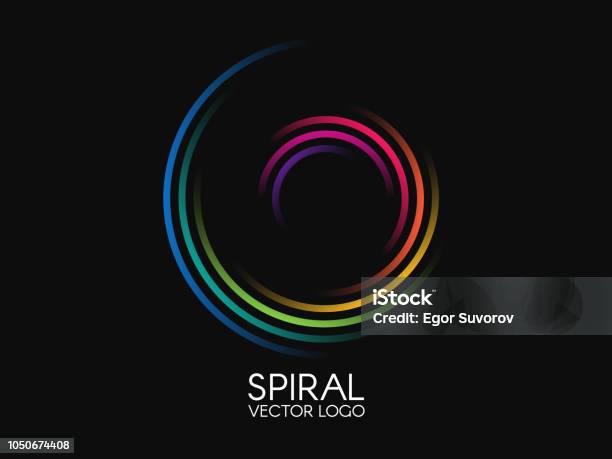 Spiral Logo Round Logotype Design Color Swirl On Black Background Dynamic Shape Concept Abstract Colorful Element Creative Logo Vector Illustration Stock Illustration - Download Image Now
