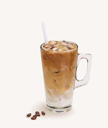 Glass coffee cup.Glass cup with coffee beans.