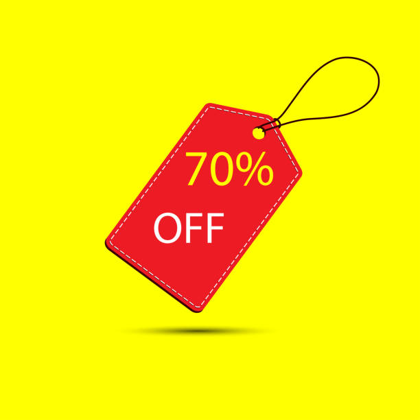 ilustrações, clipart, desenhos animados e ícones de conjunto de vetores de desconto 70% fora labe em backgroundl amarelo. venda 70% e a grande venda do rótulo vermelho. - banner yellow red label