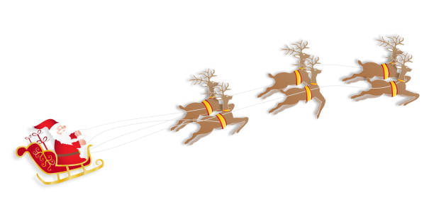 istock Santa Claus rides reindeer sleigh and reindeers isolated on white background as Merry Christmas and Happy holiday concept. vector illustration 1050689246