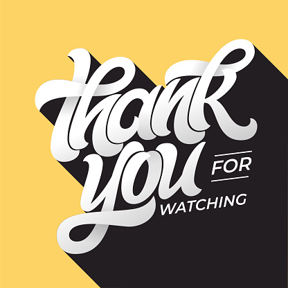 THANK YOU FOR WATCHING retro typography. Lettering in flat style with long shadow in vintage colors. Editable vector template for banner, poster, message, post. Vector illustration. EPS10