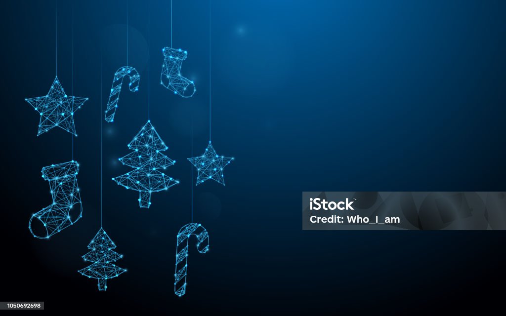 Christmas ornaments hanging form lines, triangles and particle style design. Illustration vector Christmas stock vector