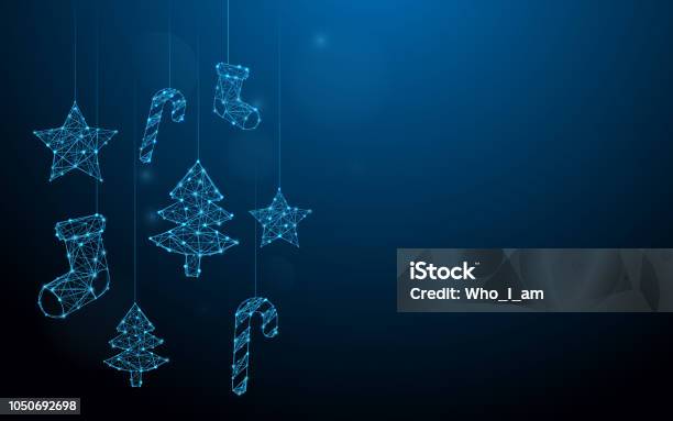 Christmas Ornaments Hanging Form Lines Triangles And Particle Style Design Illustration Vector Stock Illustration - Download Image Now