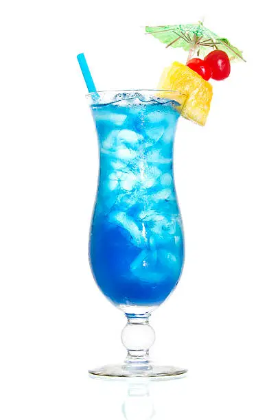 Photo of A blue Hawaiian cocktail on a white background