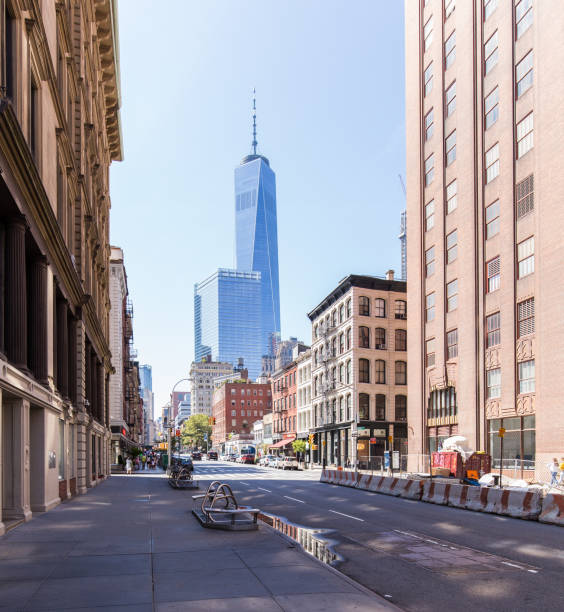 View on World Trade Center One from the streets of New York stock photo