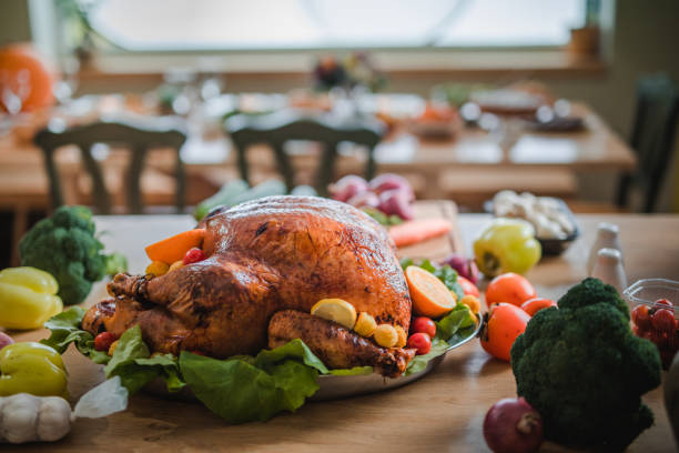 istock Roasted stuffed turkey on Thanksgiving day. 1050706084