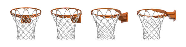 istock 3d rendering of a set made of four basketball baskets with orange loop and fixing bracket. 1050706240