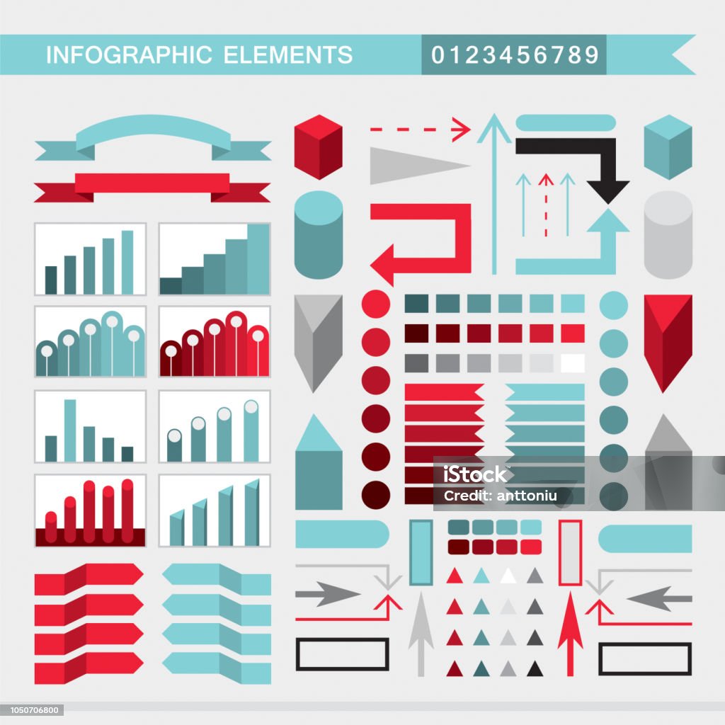 Infographic Elements Charts Graph Diagram Arrows Signs Bars Buttons ...