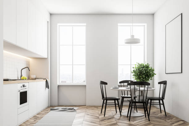 istock White kitchen interior, wooden floor 1050709922
