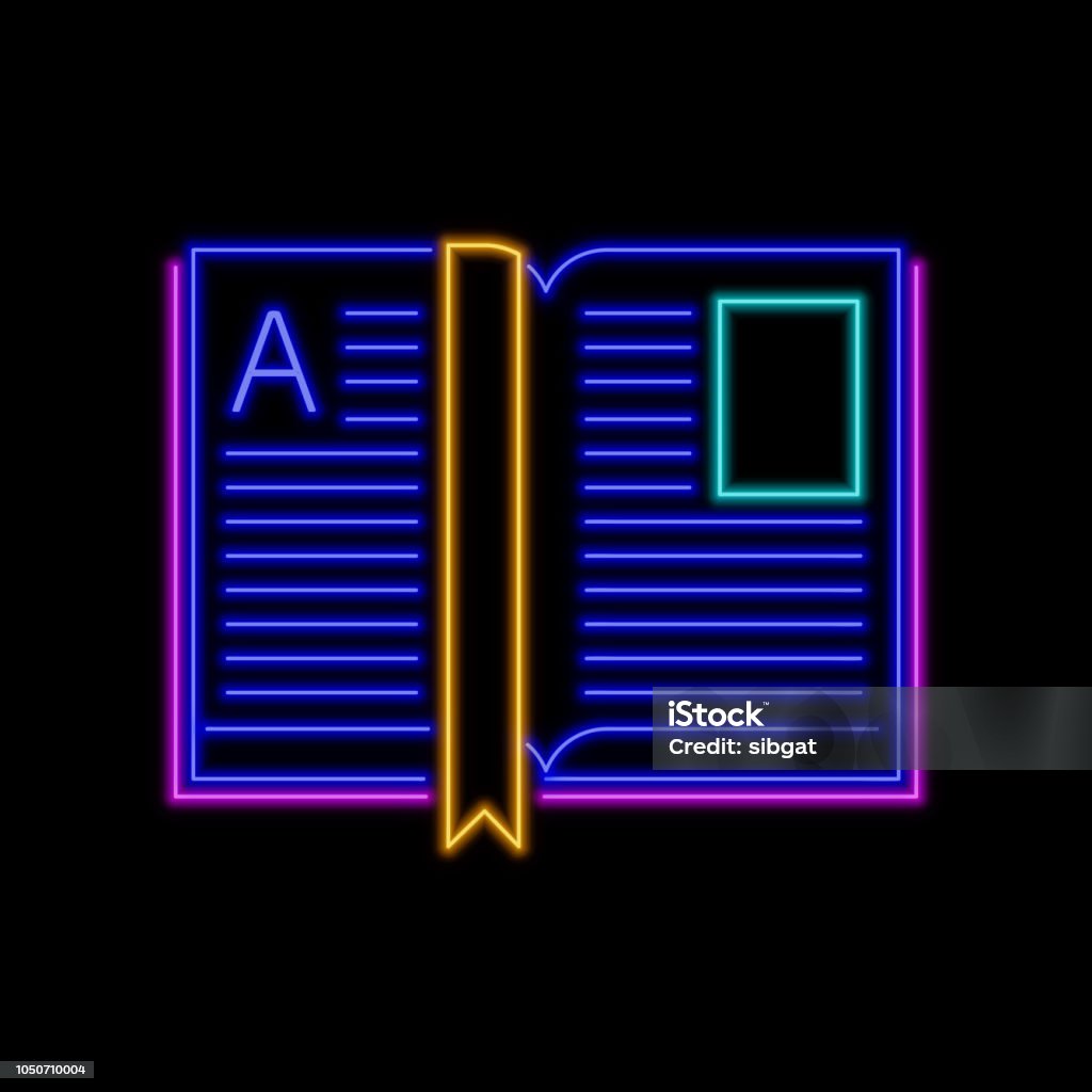 Book Sign Backdrop Open Book Neon Sign Bright Glowing Symbol On A Black Background Stock ...