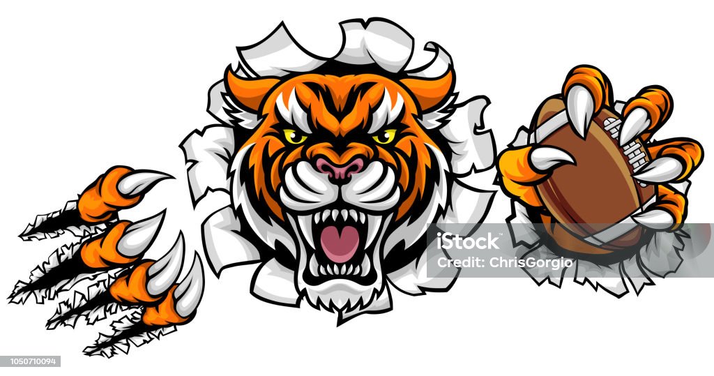 Tiger American Football Ball Breaking Background Stock Illustration -  Download Image Now - Tiger, Claw, American Football - Sport - iStock