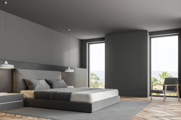 istock Luxury gray bedroom corner, loft 1050712362
