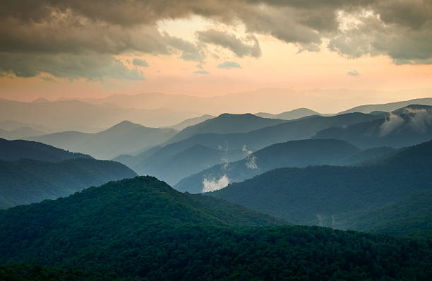 Blue Ridge Parkway Summer Sunset Landscape stock photo