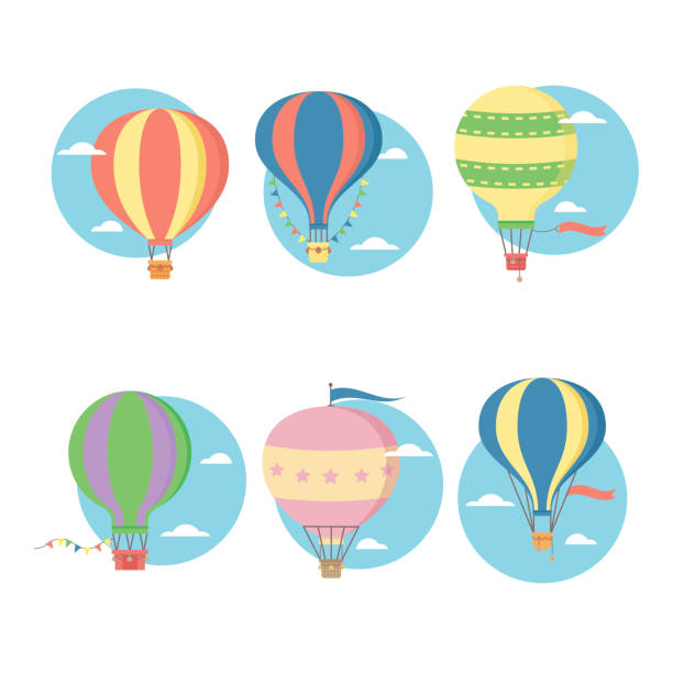 istock Retro vintage hot air balloons vector flat icons set 1050716066