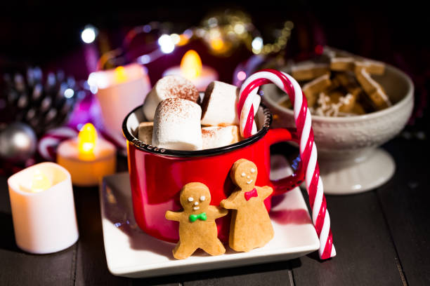 istock Christmas Gingerbread cookies and hot drink with marshmallows 1050716336