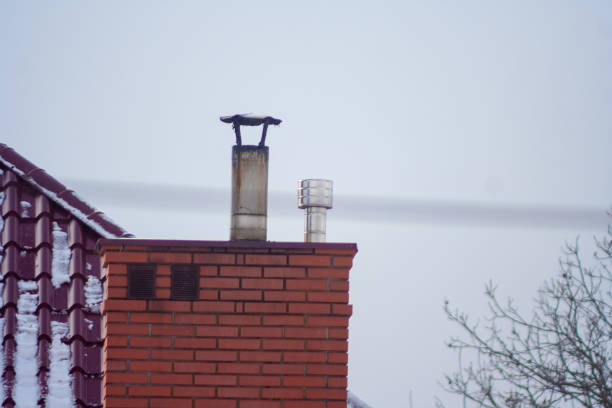 istock a brick chimney and a pipe ending against a gray sky background 1050717394