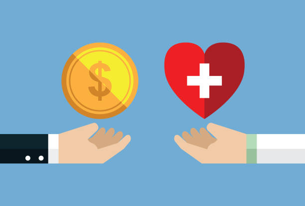 Healthcare and money Hospital, Human Heart, Medical Exam, Pharmacy, Currency charity benefit illustrations stock illustrations
