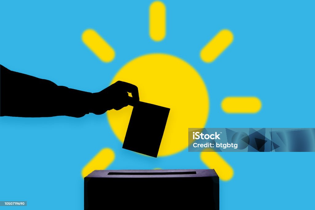 Turkish Good Party (IYI Parti) flag with ballot box - vote casting National flag and voting process Candidate Stock Photo