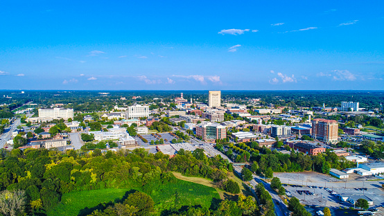 Drone Aerial of Spartanburg, South Carolina, USA Skyline