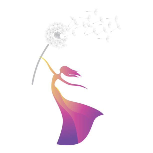 löwenzahn-dame - dandelion freedom silhouette wind stock-grafiken, -clipart, -cartoons und -symbole