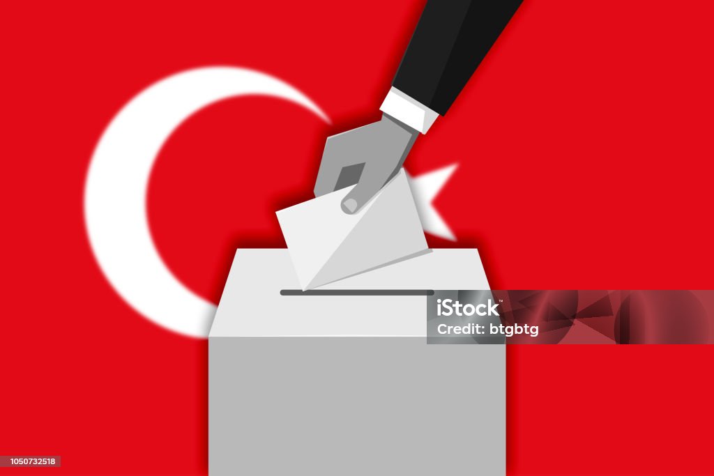 Turkish flag with ballot box - vote casting Turkish national flag with ballot box during elections AKP Stock Photo