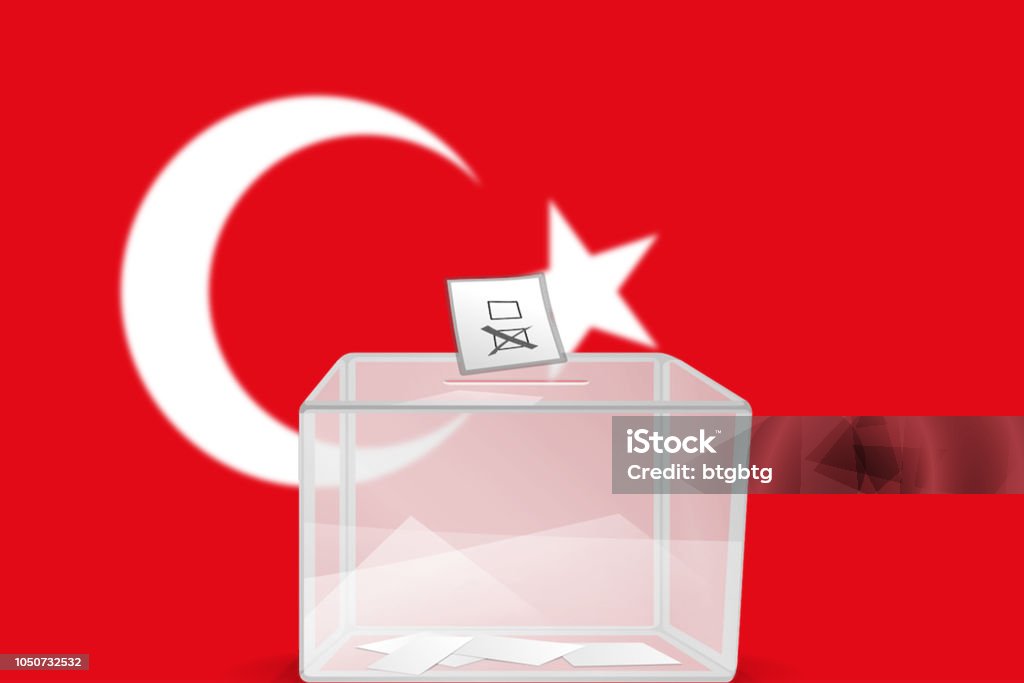 Turkish flag with ballot box - vote casting Turkish national flag with ballot box during elections AKP Stock Photo