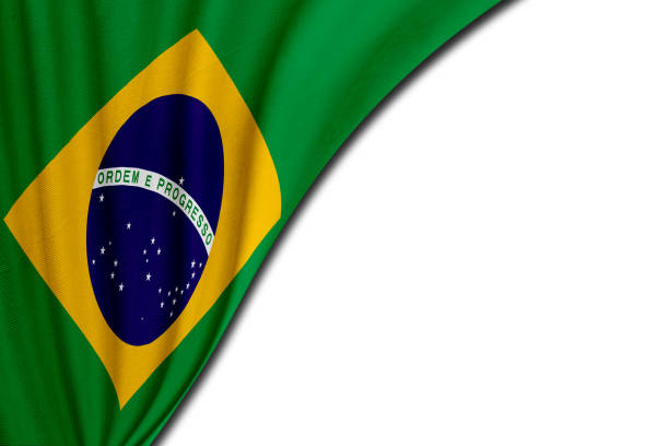istock Brazil Flag, with a fabric texture 1050732748
