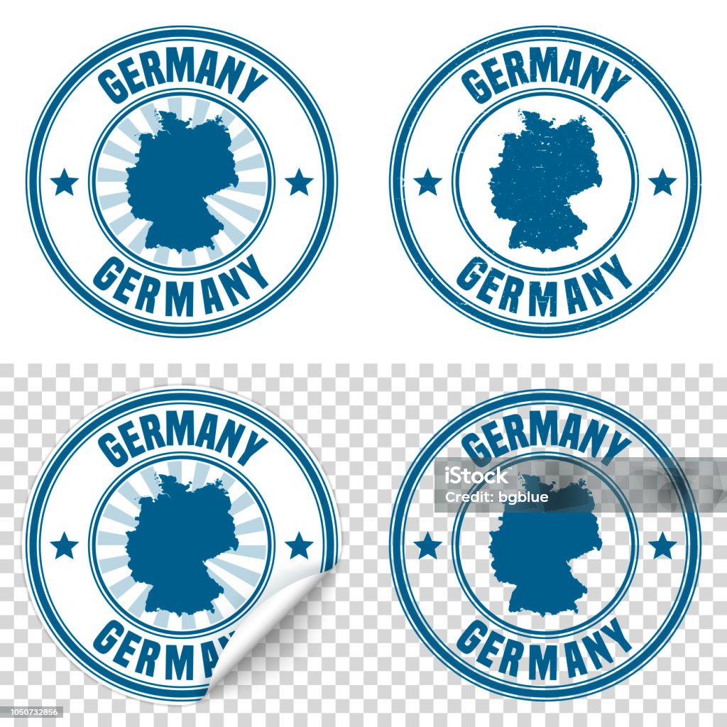 Germany - Blue sticker and stamp with name and map Map of Germany on a blue sticker and a blue rubber stamp. They are composed of the map in the middle with the names around, separated by stars. The stamp at the top right is created in a vintage style, a grunge texture is added to create a vintage and realistic effect. Vector Illustration (EPS10, well layered and grouped). Easy to edit, manipulate, resize or colorize. Please do not hesitate to contact me if you have any questions, or need to customise the illustration. http://www.istockphoto.com/portfolio/bgblue Abstract stock vector