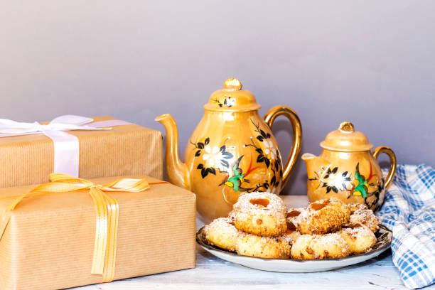 istock a traditional Algerian crumble apricot spritz cookies, gift boxes for christmas ( holiday concept food ) 1050733432