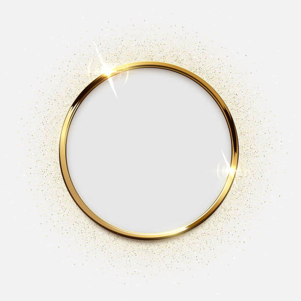 Golden sparkling ring with glitter isolated on white background. Vector luxury golden frame. Golden sparkling ring with glitter isolated on white background. Vector luxury golden frame. gold metal icons stock illustrations
