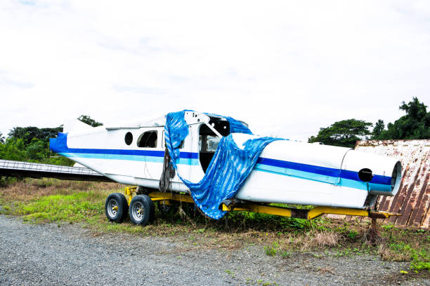 istock Abandoned aircraft maintenance beside the road background 1050736172