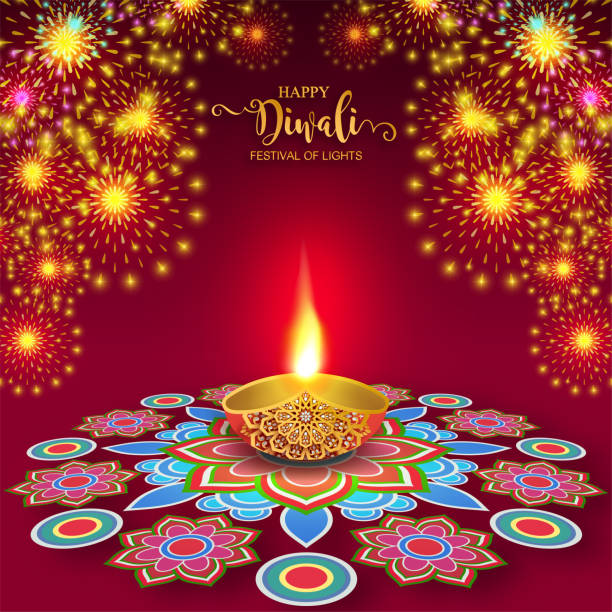 ilustrações, clipart, desenhos animados e ícones de feliz diwali festival cartão com ouro diya estampado e cristais em papel cor de fundo. - god spirituality religion metal