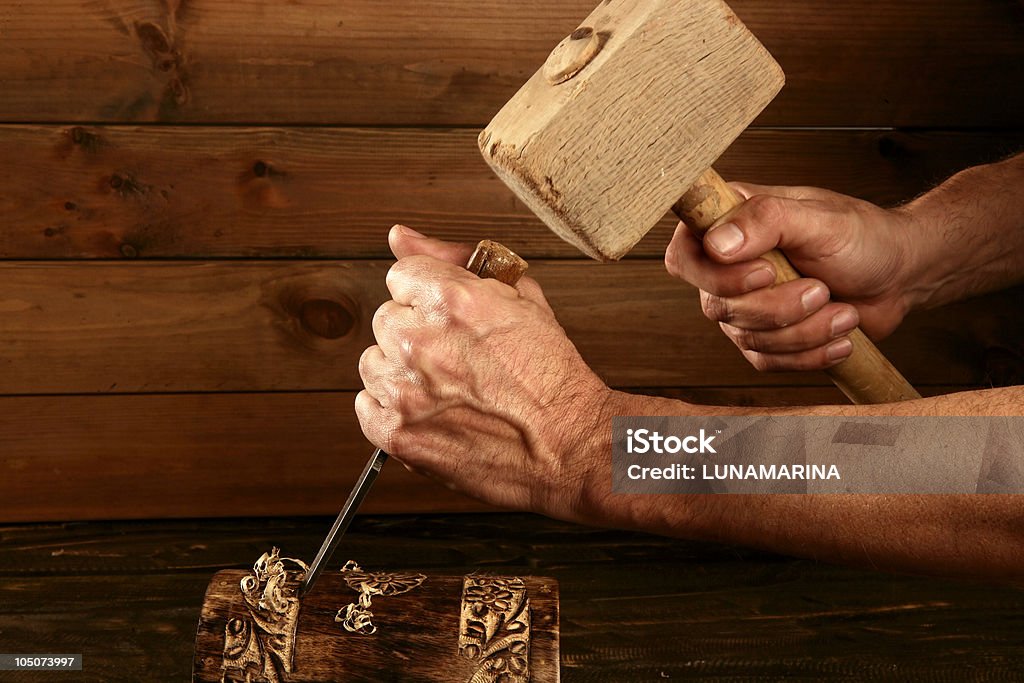 gouge de madera Martillo de cincel carpenter herramienta de mano - Foto de stock de Antigualla libre de derechos