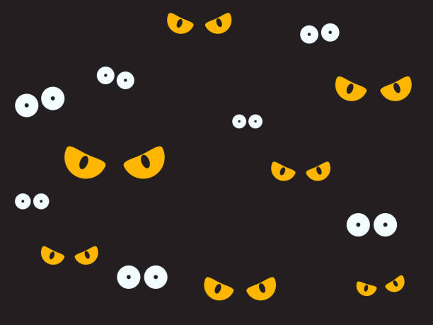 ilustraciones, imágenes clip art, dibujos animados e iconos de stock de vector ilustración espeluznante los ojos en el fondo oscuro - fondo de halloween - nocturnal animal