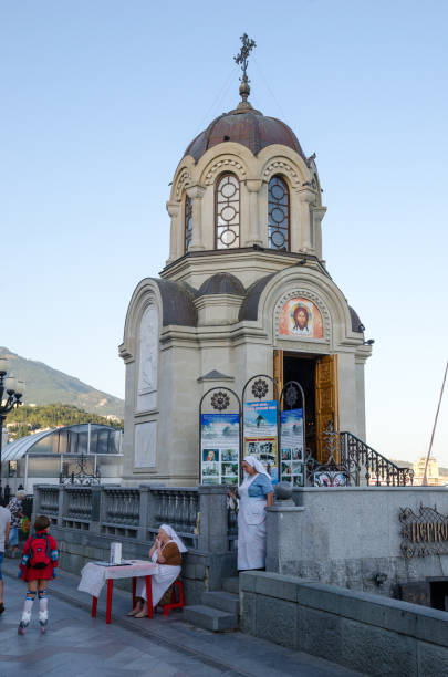 chapel of the russian new martyrs and confessors on the promenade of yalta. - confessional nun imagens e fotografias de stock