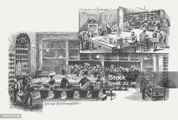 Sorting And Packing The Newspapers Berlin Post Office Published 1885 Stock Illustration - Download Image Now