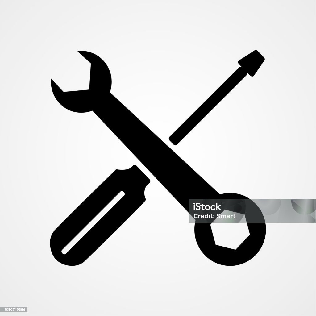Icono de llave inglesa y destornillador sobre fondo gris. Herramientas de trabajo. Reparación, herramientas de servicio. Ilustración de vector - arte vectorial de Ícono libre de derechos