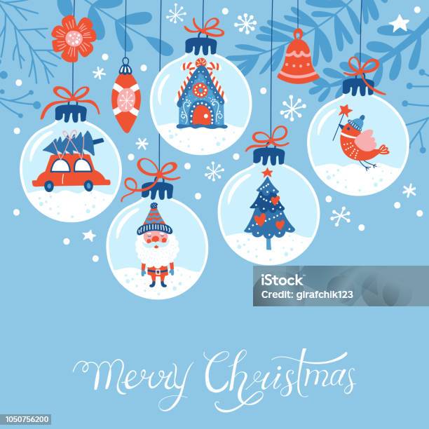 Christmas Holiday Cute Greeting Card Design Stock Illustration - Download Image Now - Christmas, Christmas Ornament, Vacations