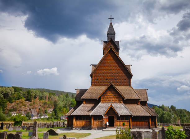 Heddal Stave Church Telemark Norway Scandanavia 13th century wooden Heddal Stave Church, the largest remaining stave church in Norway, Notodden, Telemark, Norway, Scandanavia heddal stock pictures, royalty-free photos & images