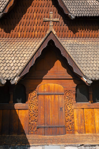 Heddal Stave Church Telemark Norway Scandanavia Portal of the wooden Stave Church, the largest remaining stave church in Norway, Heddal, Notodden, Telemark, Norway, Scandanavia heddal stock pictures, royalty-free photos & images