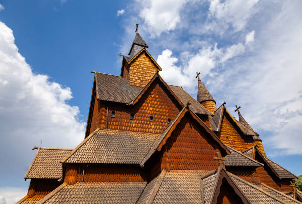 Heddal Stave Church Telemark Norway Scandanavia Facade detail of 13th century wooden Heddal Stave Church, the largest remaining stave church in Norway, Notodden, Telemark, Norway, Scandinavia heddal stock pictures, royalty-free photos & images