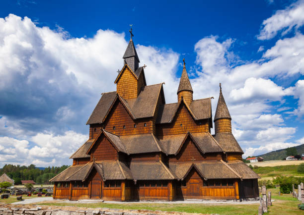 Heddal Stave Church Telemark Norway Scandanavia 13th century wooden Heddal Stave Church, the largest remaining stave church in Norway, Notodden, Telemark, Norway, Scandanavia heddal stock pictures, royalty-free photos & images