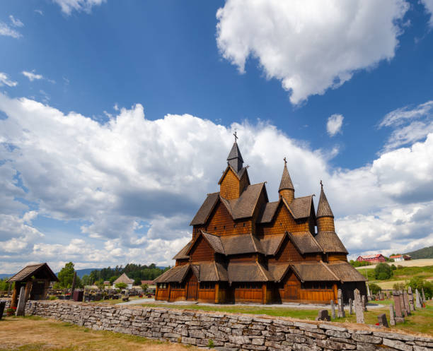 heddal stave church telemark norway scandanavia - stavkyrkje imagens e fotografias de stock