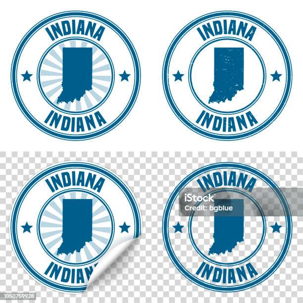 Indiana Blue Sticker And Stamp With Name And Map Stock Illustration - Download Image Now - Indiana, Icon Symbol, Abstract