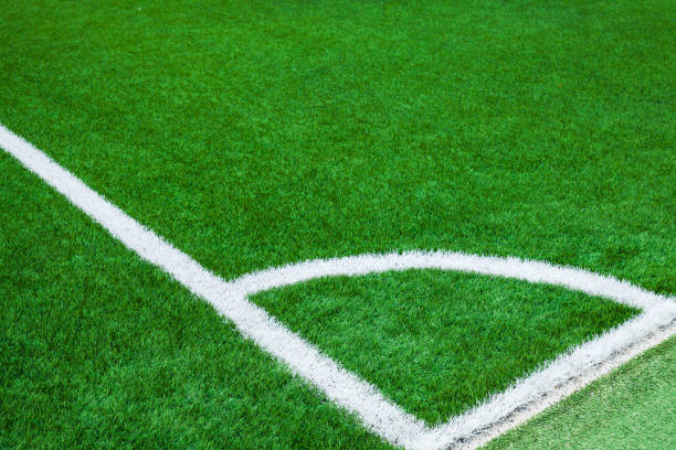 istock Soccer field with white corner marking 1050768466