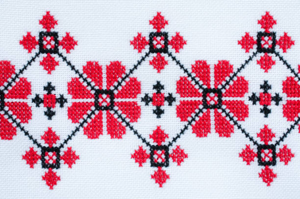Bright colored cross-stitch wildflowers on white canvas