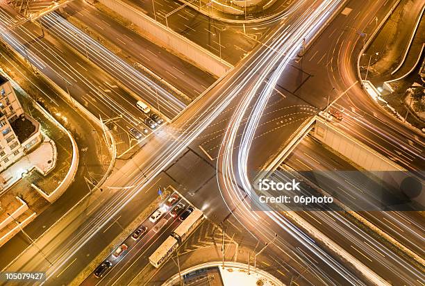 Road Junction At Evening Stock Photo - Download Image Now - Forked Road, Modern, Driving